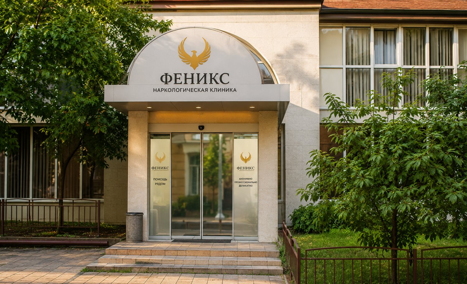 Вход в наркологическую клинику «Феникс» в Дмитровске
